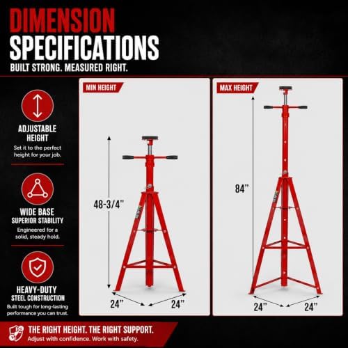 Stark USA Underhoist Tripod Stand 2 Ton Capacity High Lift Jack Stand Reach Under Hoist Stand High-Position Lift Range 4,000lbs Capacity, Red
