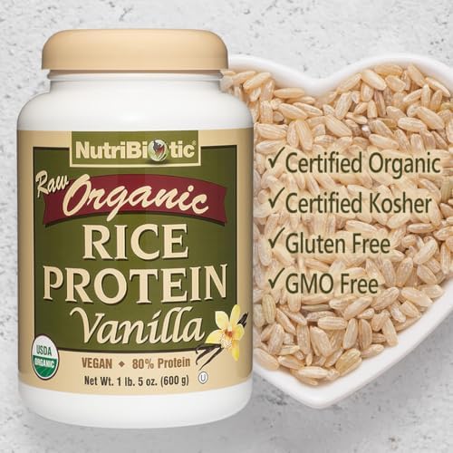 NutriBiotic Certified Organic Plain Rice Protein, 21 Ounce | Low Carbohydrate Vegan Protein Powder | Raw, Certified Kosher & Keto Friendly | Made Without Chemicals, GMOs & Gluten | Easy to Digest