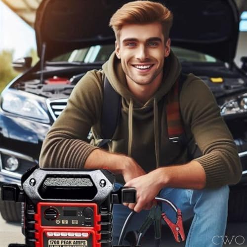 Fits Viking 1700 Peak Amp Portable Jump Starter & Power Pack with 150 PSI Air Compressor - High Cranking Amps, 2 AWG Cables