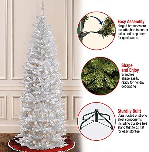 National Tree Company 7.5ft Pre-Lit Kingswood Fir Slim Christmas Tree | 350 Clear Lights, 1,075 Tips, Includes Stand, Artificial, White