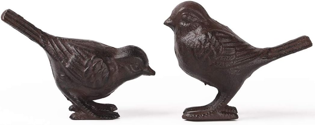 BRASSTAR 2 Pack Rustic Cast Iron Bird Statues, Indoor Outdoor Ornament