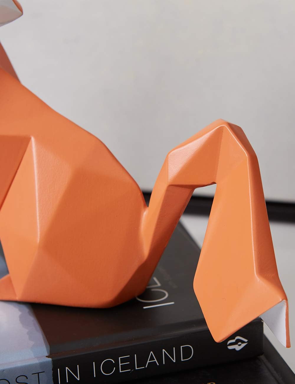 HAUCOZE Fox Statue Figurine Animal Sculpture Modern Home Decor 8.3 Inch | Orange Resin Geometric Art Birthday Holiday Gift Handmade Ornament for