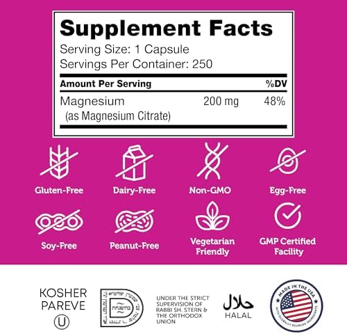 Zahler - Magnesium Supplement Capsules 200 mg (120 Count) Certified Kosher Bioactive Magnesium Citrate for Max Absorption - Natural Magnesium Mineral for Men & Women - Best Magnesium Supplements