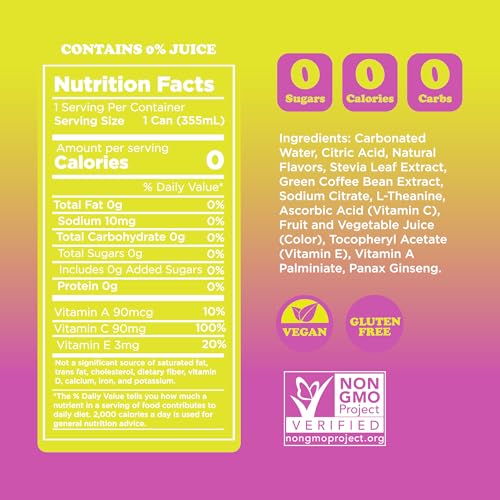 FEEL Variety Pack – Zero Sugar Sparkling Energy Drink – 3 Flavor Assortment, 140mg Plant-Based Caffeine from Green Coffee Beans + L-Theanine – Vitamin C, Vegan, Non-GMO – 12 Pack (12 Fl Oz Cans)
