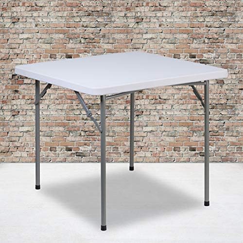 EMMA + OLIVER 2.81-Foot Square Granite White Plastic Card and Game Table