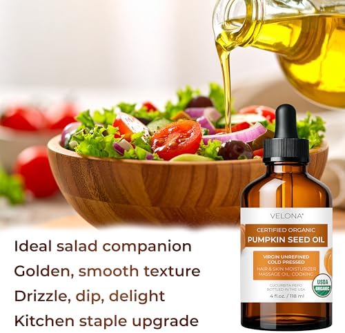 velona Pumpkin Seed Oil USDA Certified Organic - 4 Fl Oz | 100% Pure and Natural Carrier Oil | Unrefined, Cold Pressed | Cooking, Face, Hair