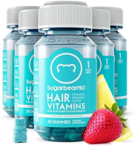 SugarbearPRO Hair Vitamin Gummy 2 Month Supply Extra Strength Biotin 6000mcg, Growth for Men & Women, Vegan Vitamin B12, MSM, Inositol, Omega 3, Elderberry, Certified Kosher, Halal, Cruelty-Free