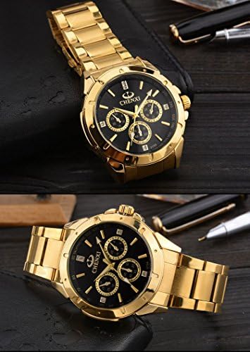 DREAMING Q&P Fq-005 Classic Style Gold Stainless Steel Mens Wrist Watches with Crystals for Man