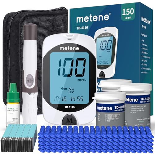 Metene TD-4116 Blood Glucose Monitor Kit, 100 Glucometer Strips, No Coding