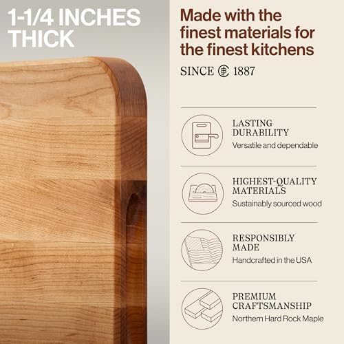 John Boos Chop-N-Slice Series Rectangular Maple Cutting Board, 20" x 14" x 1.25", 10 lb – Reversible Edge-Grain Butcher Block with Finger Grips, Made in the USA