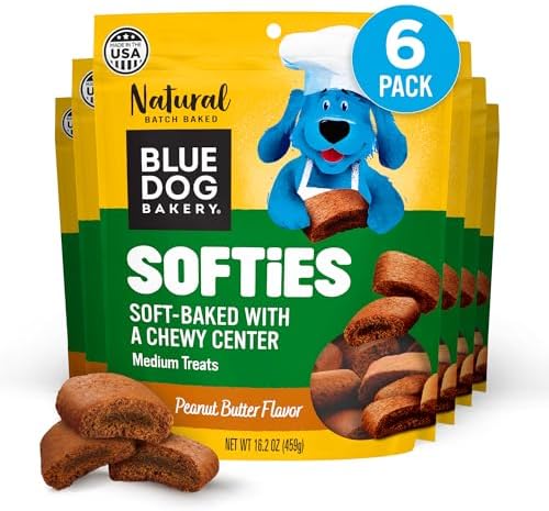 Blue Dog Bakery Natural Dog Treats, Softies, Peanut Butter Flavor, 16.2oz Bag, 6 Bags | Soft & Chewy Oven-Baked Dog Treat Chews, Made with Real Peanut Butter & Other Real Premium Wholesome Ingredients in the USA