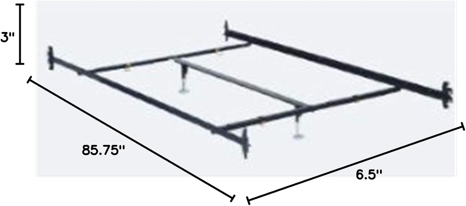 Hook in Bed Rail with Center Support/Crossarms/2 Legs/Adjustable Glides, 82-Inch, Queen/Eastern King