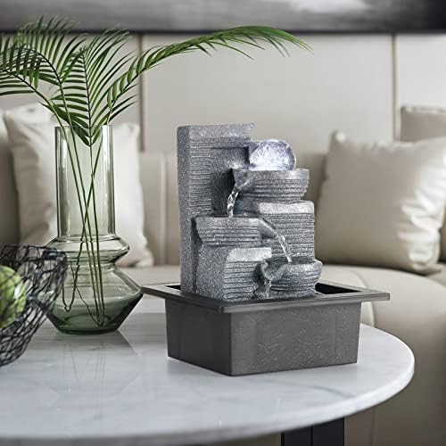 WICHEMI Indoor Water Fountain Tabletop Fountain Stacked Rock with LED Light | Relaxing Water Feature, Meditation Fountain, Soothing Sound, Stress Relief, For Home Office Bedroom Decor, 7.8"x7.8"x7.9"