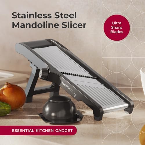 Mueller Austria Mandoline Slicer for Kitchen, Adjustable Vegetable Chopper, Fruit, Cheese Grater, Potato Chips Slicer - Black