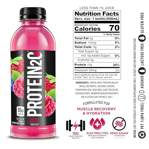 Protein2o 15g Whey Protein Isolate Infused Water, Ready To Drink, Sugar Free, Gluten Free, Lactose Free, Harvest Grape, 16.9 oz Bottle (Pack of 12)