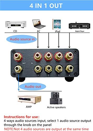 U31 3 Way RCA Audio Switcher, Stereo Audio Switch Selector Box