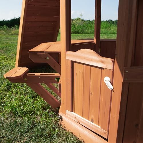 Backyard Discovery Woodland Cedar Wood Swing Set with Wave Slide, Clubhouse, Rock Wall, Snack Bar Station, Benches, Belt Swings, Trapeze, Half Door