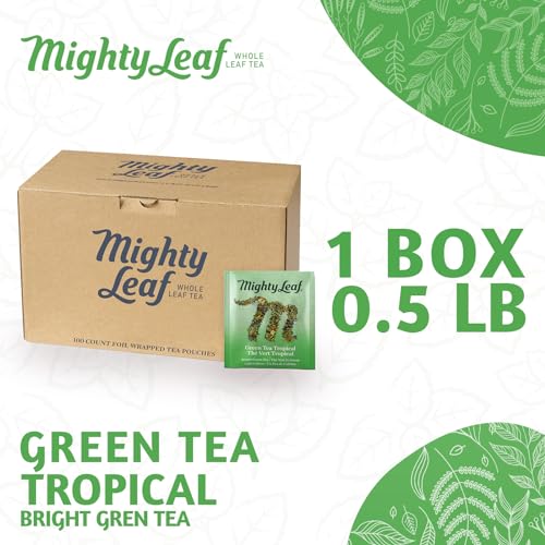Mighty Leaf Green Tea Tropical – 100 Count Whole Leaf Green Tea Bags – Pyramid Sachets with Pineapple, Tropical Fruit & Floral Flavors – Antioxidant-Rich, Lightly Caffeinated