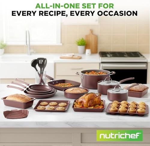 NutriChef 20-Piece Pots and Pans Set Non Stick – Induction Cookware Set, PFAS-Free Nonstick Cookware for All Cooktops