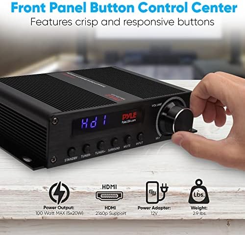 Pyle Wireless Bluetooth Home Audio Amplifier - 100W 5.1 Channel Home Theater Receiver, Surround Sound w/ HI Def In and Out, RCA In, Subwoofer Out