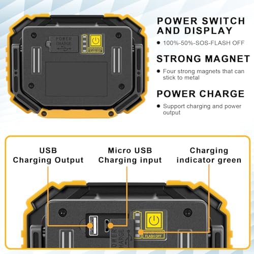 Sunzone LED Work Light, Rechargeable Work Lights with Magnetic Base, 2 Pack