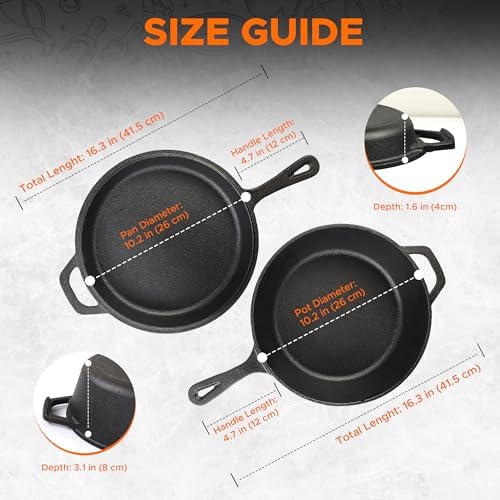 KICHLY Combo Cooker Cast Iron Dutch Oven with Lid 2 in1, PFAS Free Pre-seasoned Multi Cookware Skillet