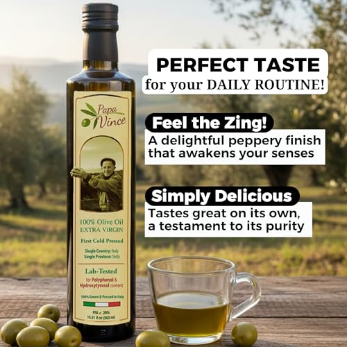 Papa Vince Hydroxytyrosol Lab-Verified Olive Oil - Drinking EVOO, Fresh Taste, High in Polyphenols, First Cold Press, Family Harvest, Sicily, Italy