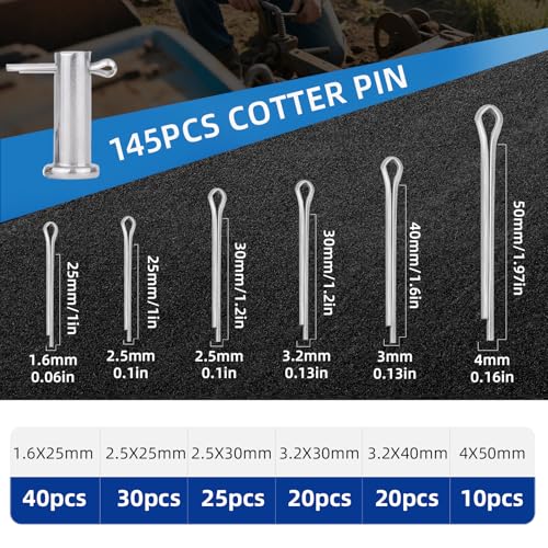 50 Pcs Cotter Pins Assortment Kit R Clips retaining pin | Heavy Duty R Clips Hardware Pins, 5 Sizes Spring Fasteners, Hitch Pin for Trailer Locking