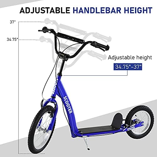 Aosom Youth Scooter Kids 5+ Adjustable Handlebar 16" Front 12" Rear