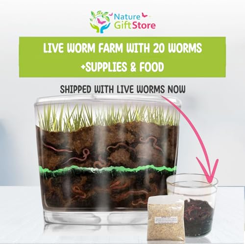 Worm Farm for Kids Kit with 20 Live Composting Worms, All-in-One Bundle | Watch composting in action with this complete kit with live worms included, all-in-one bundled engaging science project