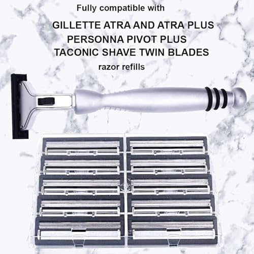 Taconic Heavyweight Atra-Compatible Pivot Razor with 10 Cartridges | All-Metal Chrome Razor Fits Atra-Style Twin Blade Cartridges And Includes 10