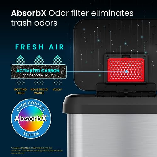 iTouchless Airstep 13 Gallon Step Pedal Kitchen Trash Can with Odor Filter, 50 Liter Commercial Grade Stainless Steel Recycle Bin for Home and Office, Silent Lid Open and Close