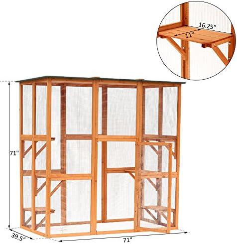 PawHut Outdoor Cat House Big Catio w/Large Spacious Interior 71" L Orange | Wooden Feral Cat Shelter Enclosure, 6 High Ledges