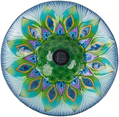 Teamson Home Handpainted Hummingbird Fusion Glass Birdbath Bowl Feeder with Metal Stand for Outdoor Patio Garden Backyard Decking, 21 Inch Height, Purple/Light Blue | Fusion Glass, Metal Stand, Outdoor Patio Garden Backyard Decking, 21 Inch Height