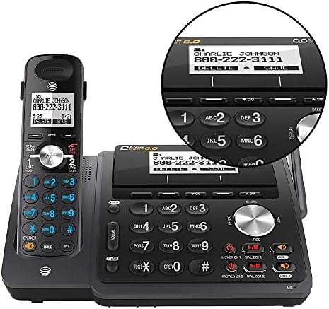 AT&T TL88102BK DECT 6.0 2-Line Expandable Cordless Phone with Answering System and Dual Caller ID/Call Waiting, 3 Handsets, Black