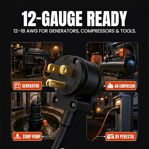 515AN 90 Degree Right Angle Male Plug, 15 Amp 120v 125 Volt NEMA 5-15P, 2Pole 3Wire, Straight Blade Replacement Electrical Plug Extension Cord End - Commercial Grade 15A (Black, 1-PACK)