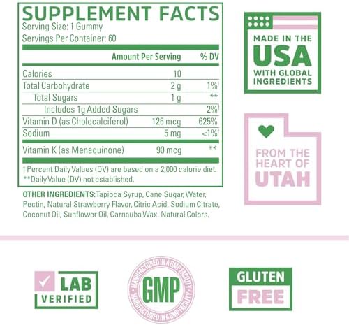 Zhou D3+K2 Supplement - 60 Veggie Gummies (Pack of 1)