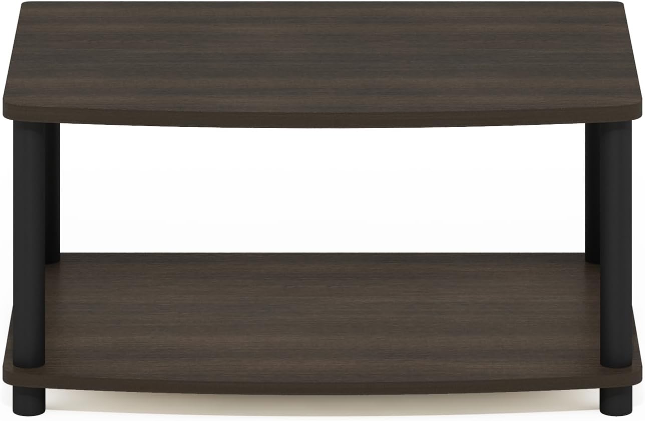 Furinno Turn-N-Tube TV Riser Stand, 2-Tier Small Elevated No Tools TV Stand, TV Console for TV up to 32 inch, 15.8 x 23.8 x 11, for Living Room, Bedroom, French Oak/Black