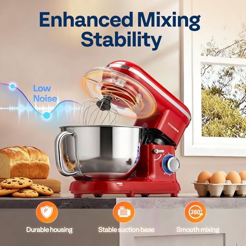 VIVOHOME Stand Mixer, 6-Quart Tilt-Head Kitchen Mixer with Bowl, Gray
