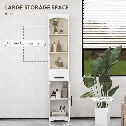 HOMCOM Tall Bathroom Storage Cabinet, Farmhouse Bathroom Cabinet, White | Narrow, Recessed Drawer, Barn Door