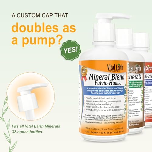 Vital Earth Minerals Fulvic Humic Mineral Blend Liquid 2-Pack – Fulvic Acid Supplement with 70+ Trace Minerals, Electrolytes for Recovery, Balance & Energy, 32 Oz Ea + 1 Oz Cup Ea