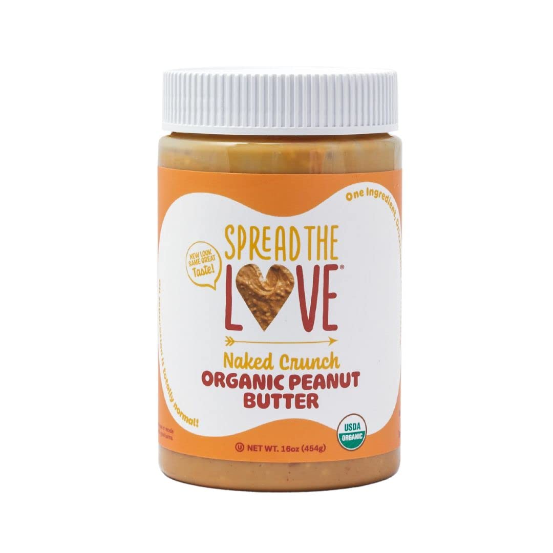 Spread The Love NAKED CRUNCH Organic Peanut Butter, 16 oz Jar, 1 Pack | USDA Organic, All Natural, Vegan, Gluten Free, Dry Roasted