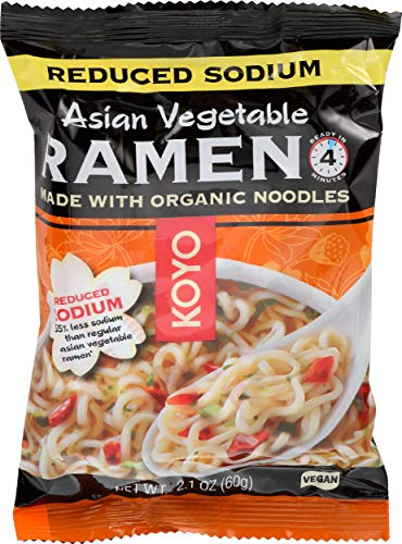 Koyo Ramen Soup, Asian Vegetable Reduced Sodium, Made With Organic Noodles, No MSG, No Preservatives, Vegan, 2.1 Ounce Per Package (12 Pack)