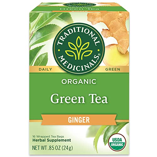 Traditional Medicinals Organic Green Tea Ginger, 16 Tea Bags | Promotes Healthy Digestion, Occasional Nausea & Indigestion Relief, Kosher, Non-GMO