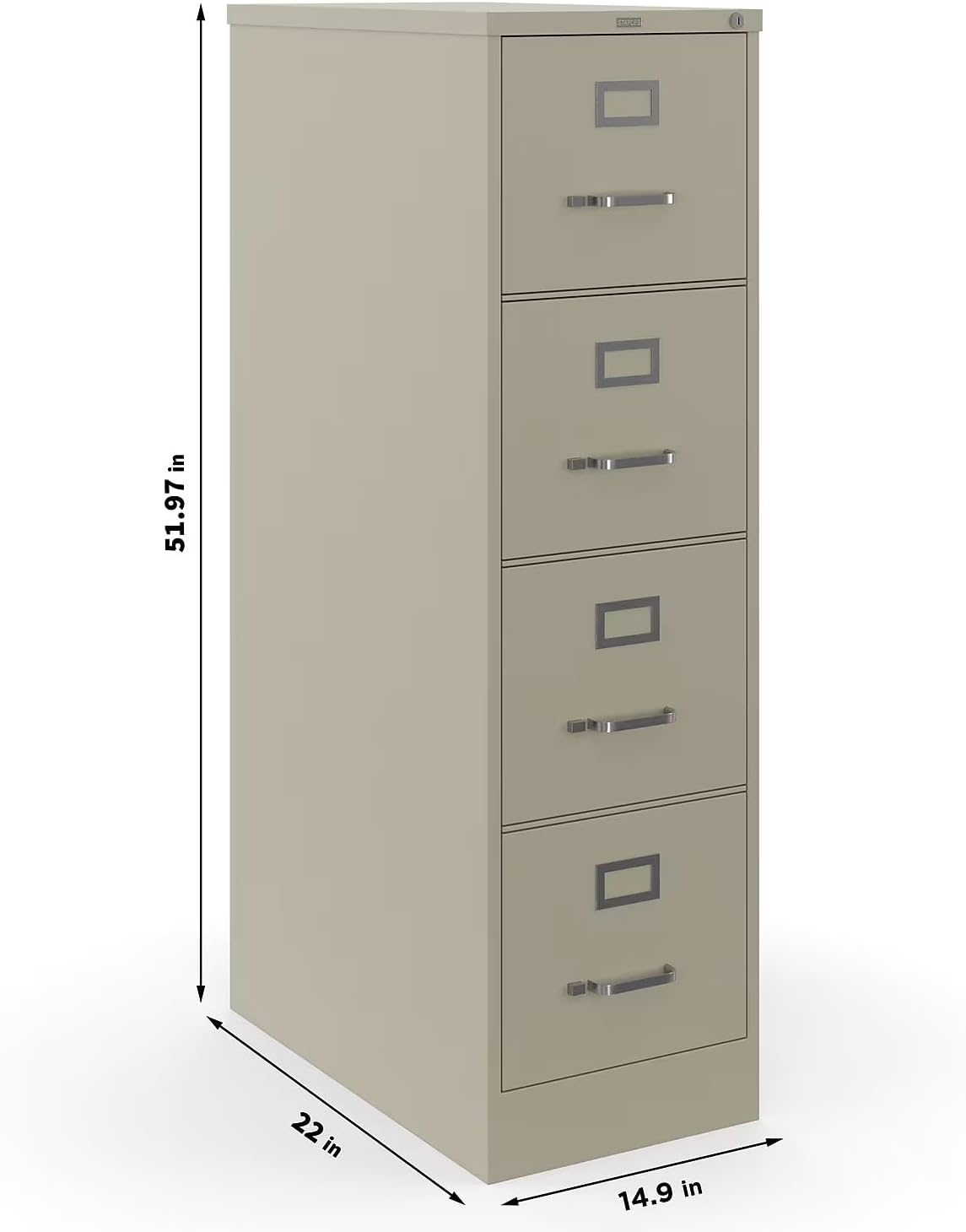 Staples 4-Drawer Vertical File Cabinet, Letter Size Documents, Lockable, 26.5" D x 15" W x 51.97" H, Putty/Beige