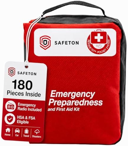 Safeton 180-Piece First Aid Kit, Portable Emergency Preparedness Medical Supply Bag for Home, Car, Travel, Camping, Hiking and Outdoor Activities