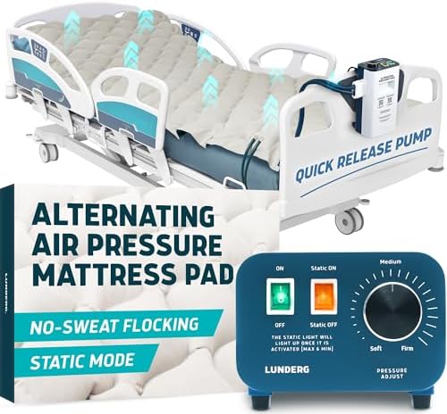 Lunderg PressuRelief Alternating Air Pressure Mattress Pad with Static Mode | With Snap-2-Pad Comfort Layer - Quiet Pump, Comfortable Bed Sore Prevention Mattress Topper for Hospital Bed or Home