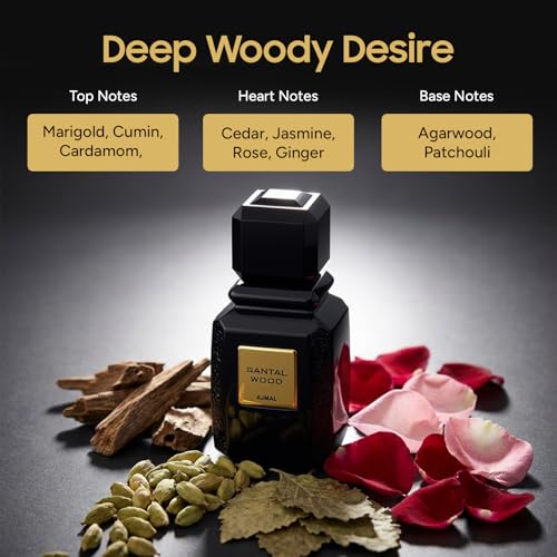 Ajmal Santal Wood EDP Unisex, 3.4 fl oz / 100 ml | Rich woody signature for men and women. Long-lasting and handcrafted in Dubai.