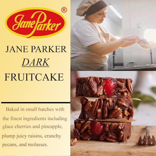 Jane Parker Fruitcake Dark Fruit Cake 1 pound (16 Ounce) Loaf in a Collectible Holiday Tin-Christmas Cake-The Best Fruitcake You Can Buy