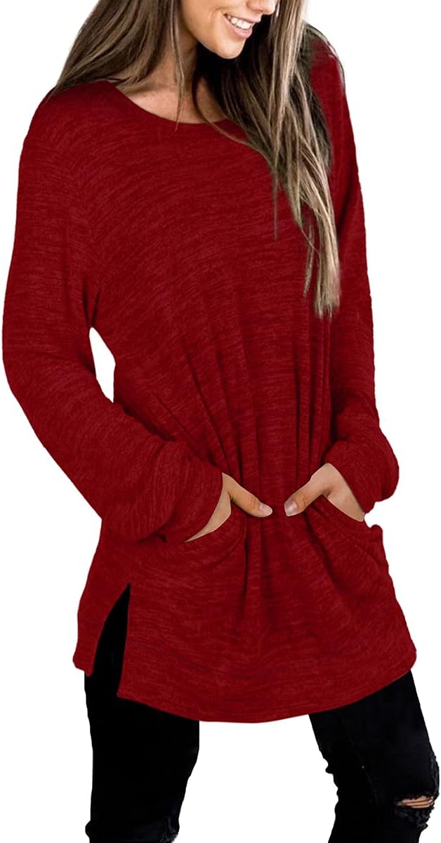 XIEERDUO Womens Casual Sweatshirts Long Sleeve Shirts Oversized With Pocket Tunic Tops S-3XL